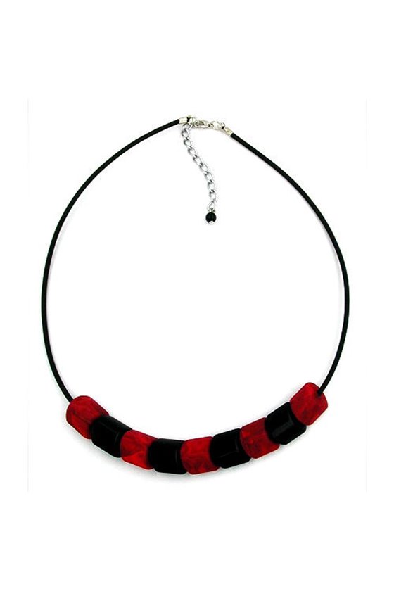 NECKLACE RED-BLACK BEADS 45CM