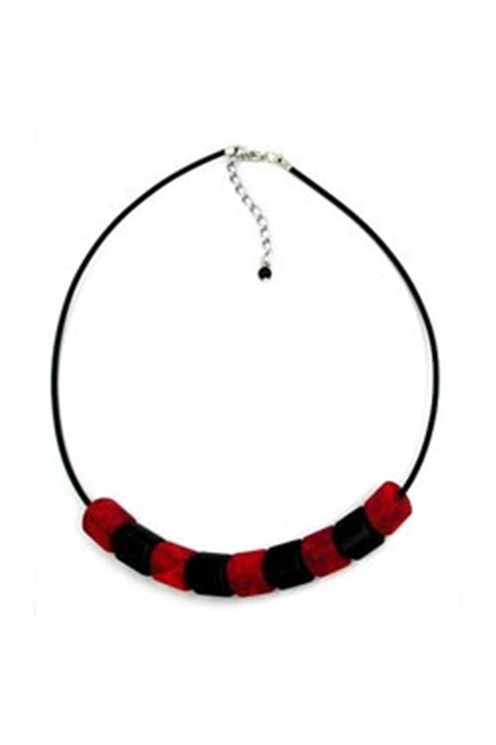 NECKLACE RED-BLACK BEADS 45CM