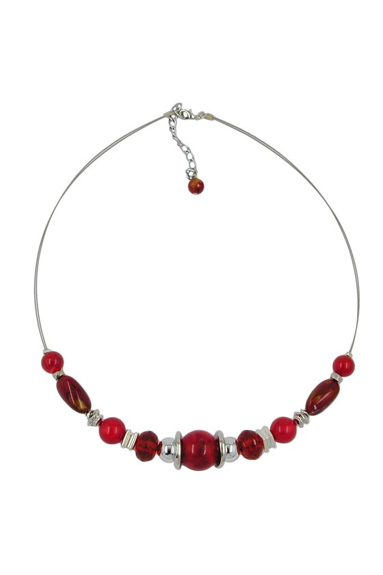 NECKLACE SILKY-RED BEADS ON COATED FLEXIBLE WIRE 50CM