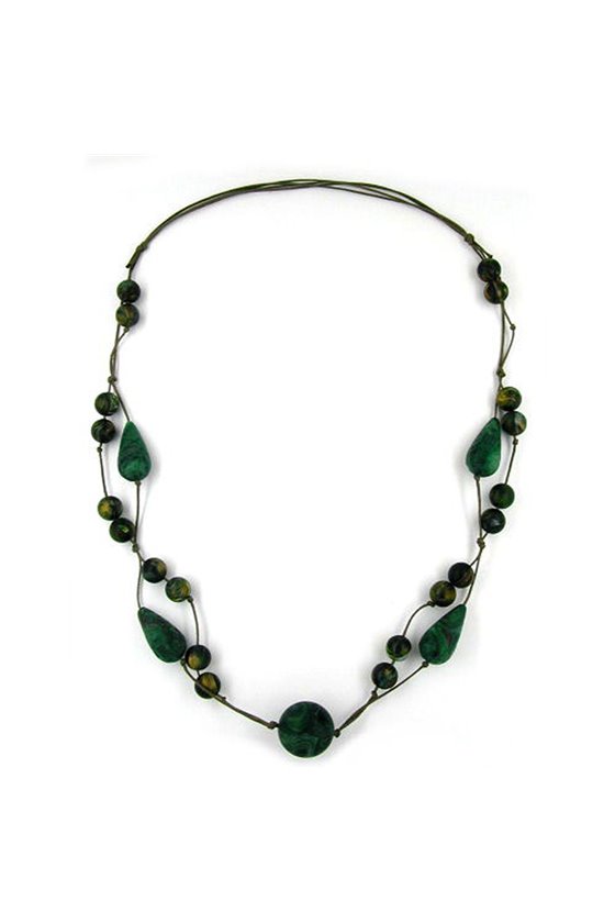 NECKLACE BEADS GREEN-GOLD-TONE 90CM