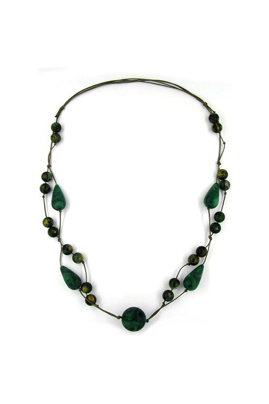 NECKLACE BEADS GREEN-GOLD-TONE 90CM