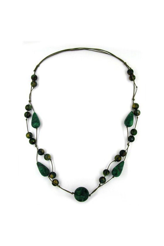 NECKLACE BEADS GREEN-GOLD-TONE 90CM
