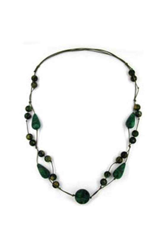 NECKLACE BEADS GREEN-GOLD-TONE 90CM