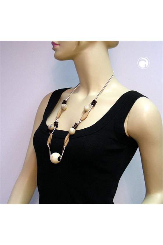 NECKLACE BEADS BEIGE-BROWN