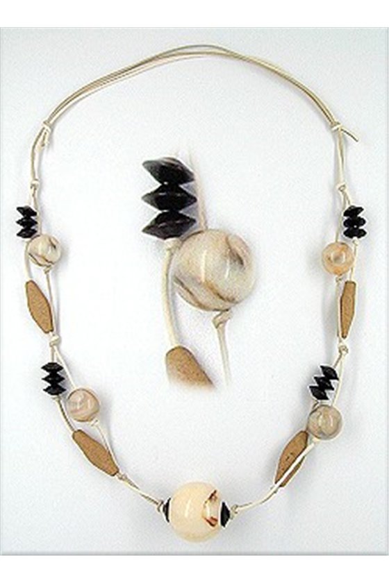 NECKLACE BEADS BEIGE-BROWN