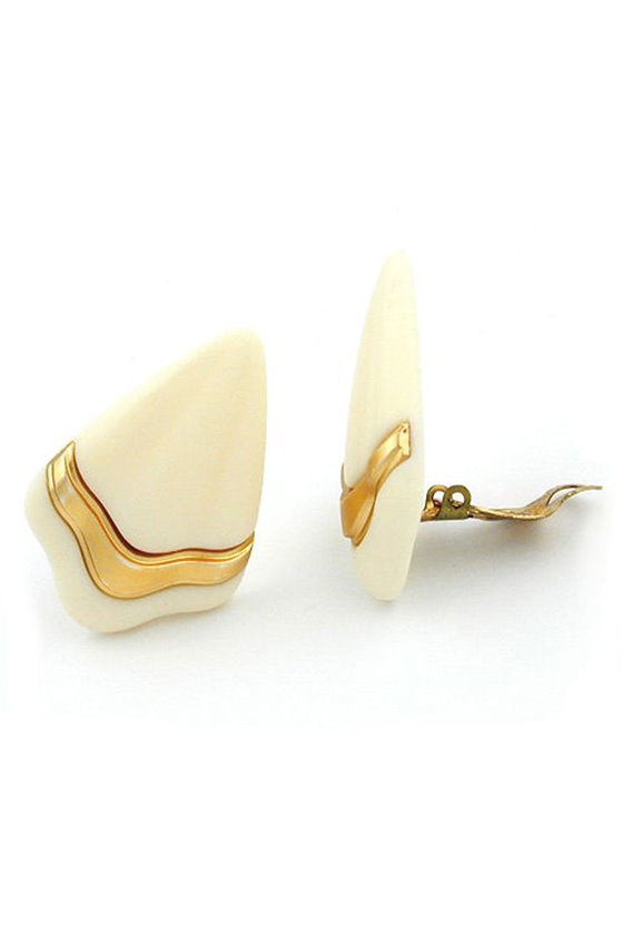 EARRING CLIP-ON IVORY-GOLD-MATTE PEAR