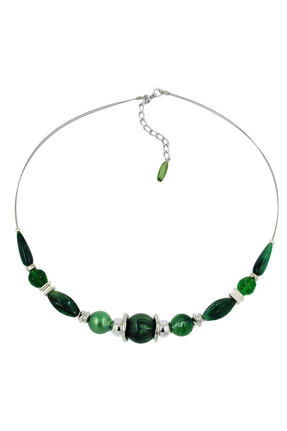 NECKLACE SHINY GREEN BEADS ON COATED FLEXIBLE WIRE 50CM