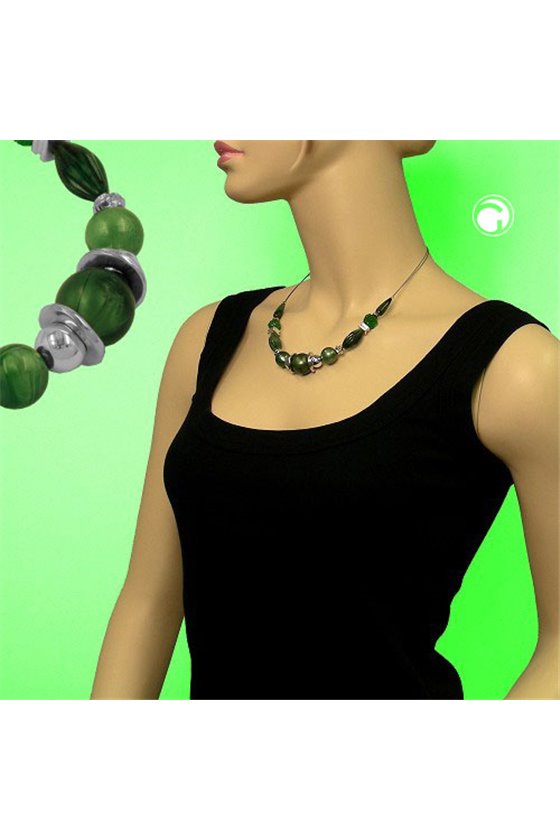 NECKLACE SHINY GREEN BEADS ON COATED FLEXIBLE WIRE 50CM