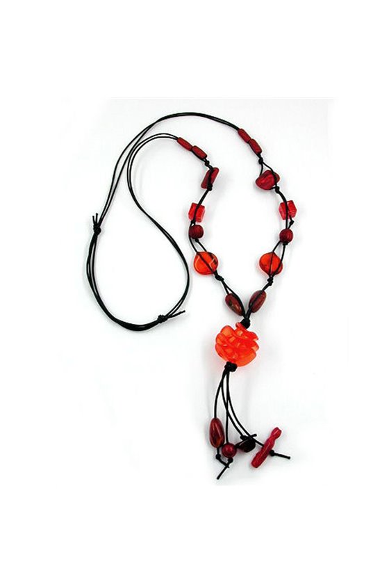 NECKLACE SPIRAL BEAD MATTE RED 100CM