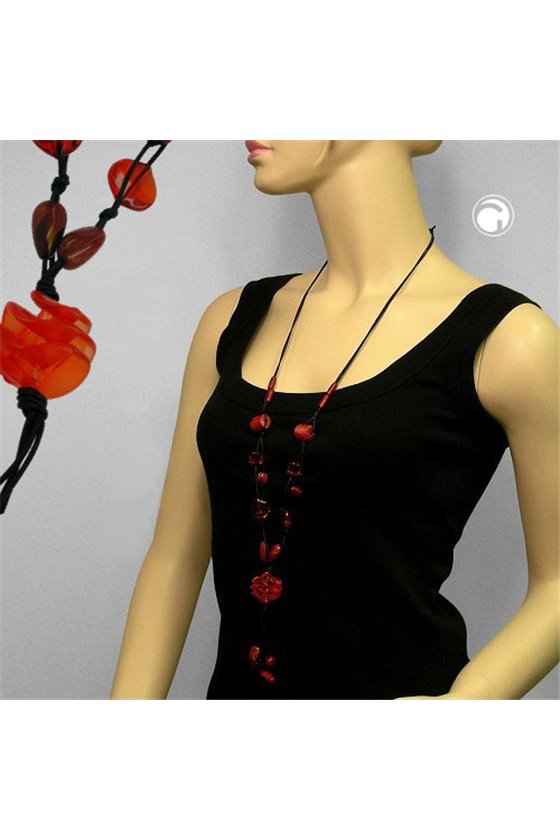 NECKLACE SPIRAL BEAD MATTE RED 100CM