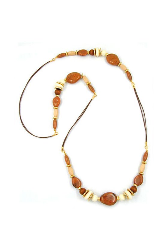 NECKLACE BEADS BROWN 100CM