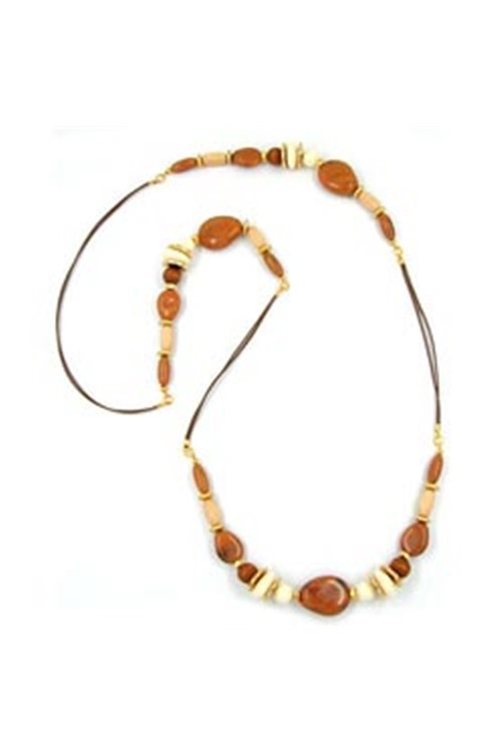 NECKLACE BEADS BROWN 100CM