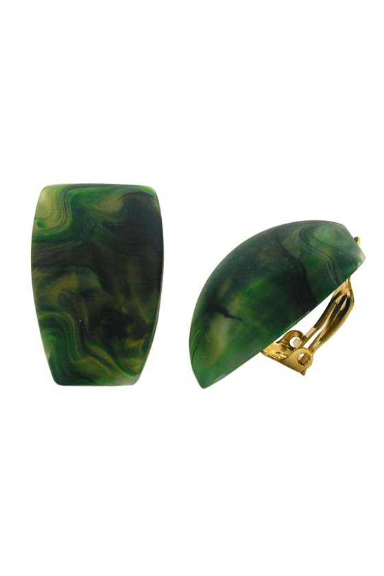 CLIP-ON EARRING TRAPEZIUM GREEN MARBLED