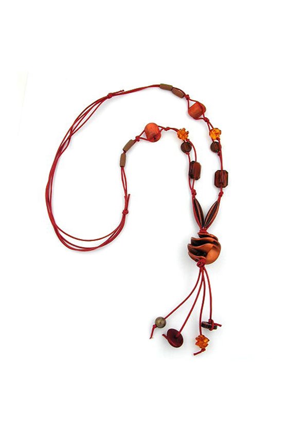 NECKLACE SPIRAL BEADS BROWN 100CM