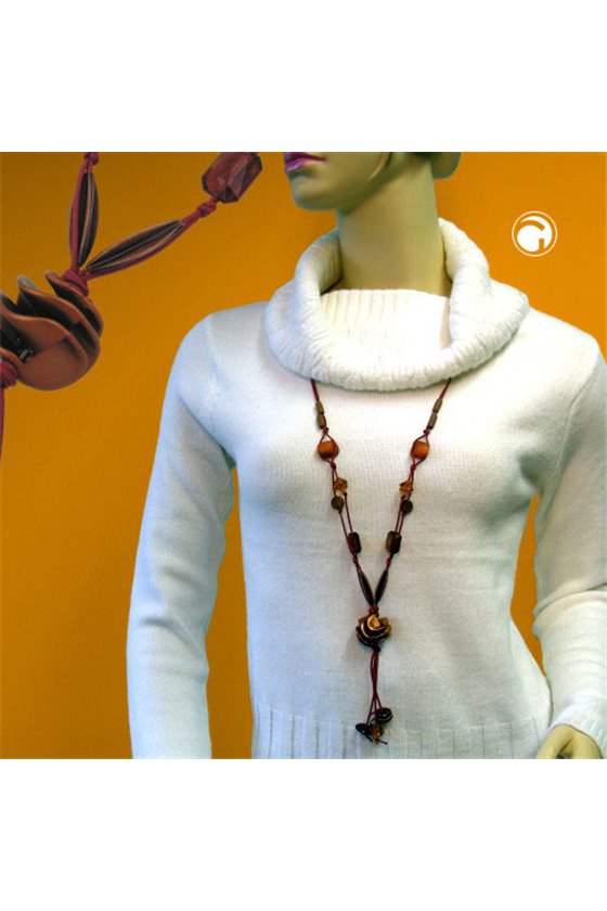 NECKLACE SPIRAL BEADS BROWN 100CM