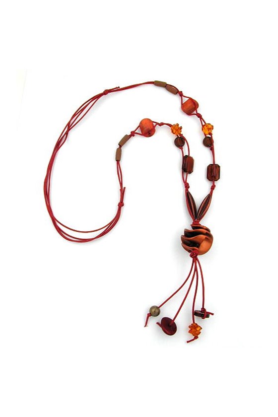 NECKLACE SPIRAL BEADS BROWN 100CM