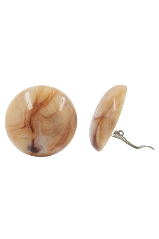 CLIP-ON EARRING ROUND LIGHT BROWN MARBLED GLOSSY 30MM