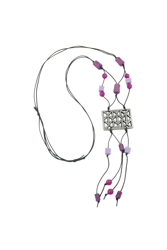 NECKLACE SILVER-COLOURED PURPLE 90CM