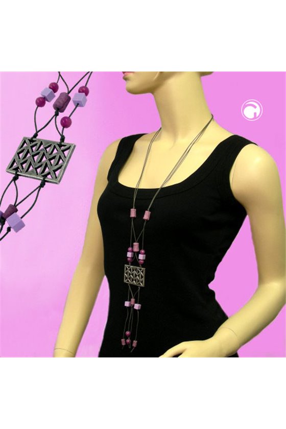 NECKLACE SILVER-COLOURED PURPLE 90CM
