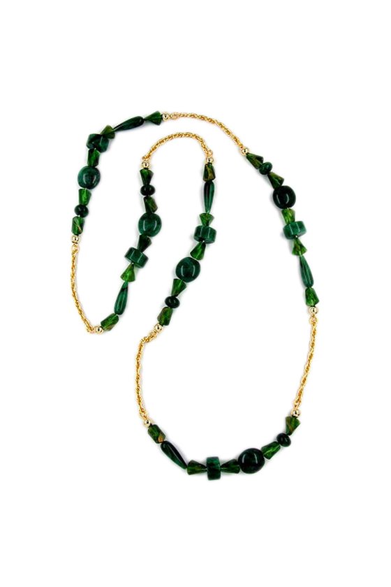 NECKLACE BEADS GREEN-GOLD-COLOURED 90CM