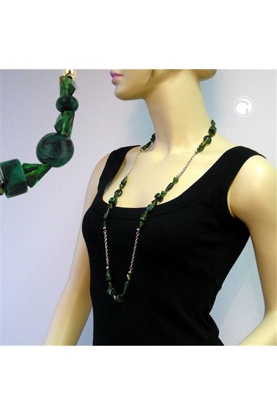 NECKLACE BEADS GREEN-GOLD-COLOURED 90CM