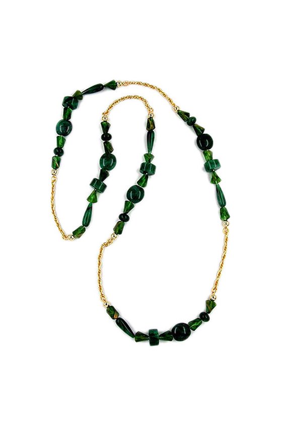 NECKLACE BEADS GREEN-GOLD-COLOURED 90CM