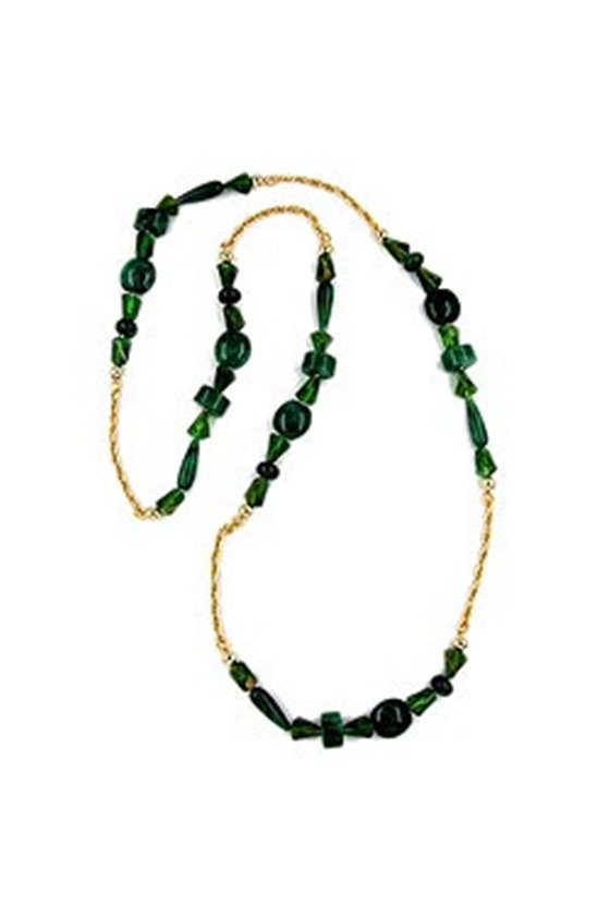 NECKLACE BEADS GREEN-GOLD-COLOURED 90CM