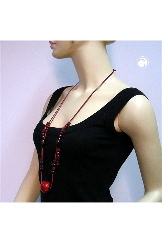 NECKLACE BEADS RED BROWN