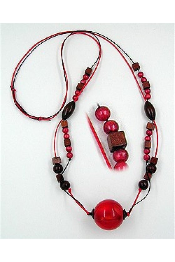 NECKLACE BEADS RED BROWN