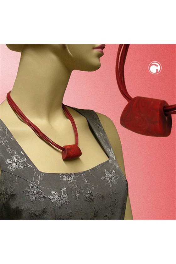 NECKLACE TRAPEZIUM RED-BLACK-MARBLED 50CM
