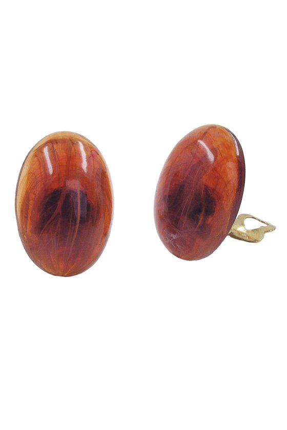 CLIP-ON EARRING OVAL RED BROWN