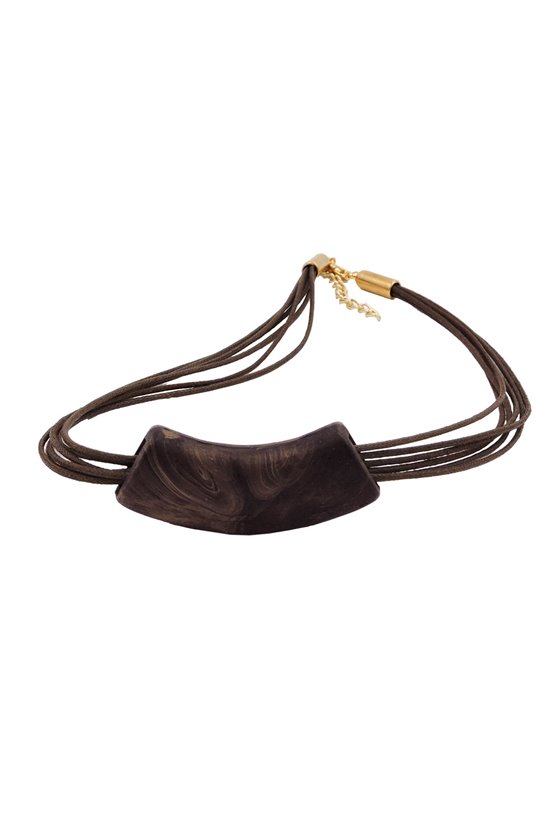 NECKLACE TUBE FLAT CURVED DARK BROWN MARBLED