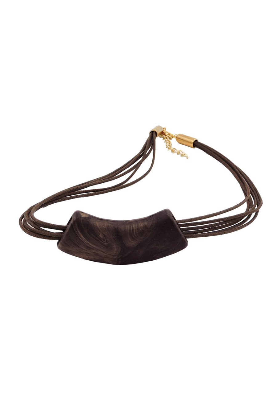 NECKLACE TUBE FLAT CURVED DARK BROWN MARBLED