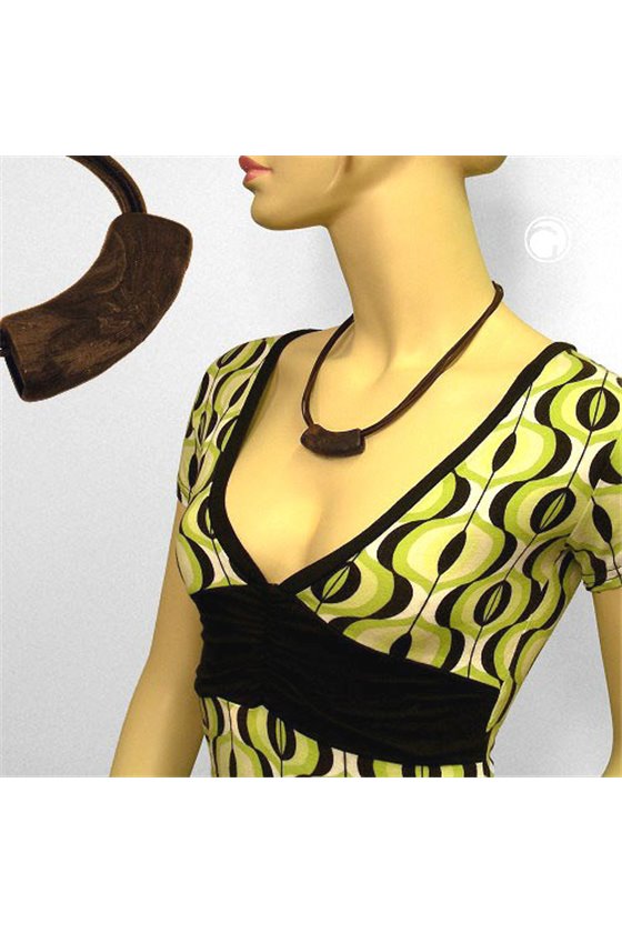 NECKLACE TUBE FLAT CURVED DARK BROWN MARBLED