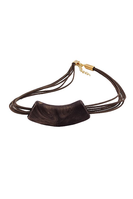 NECKLACE TUBE FLAT CURVED DARK BROWN MARBLED