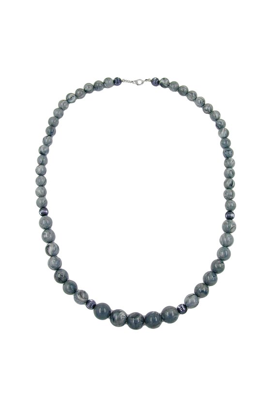 NECKLACE BEADS GREY MARBLED