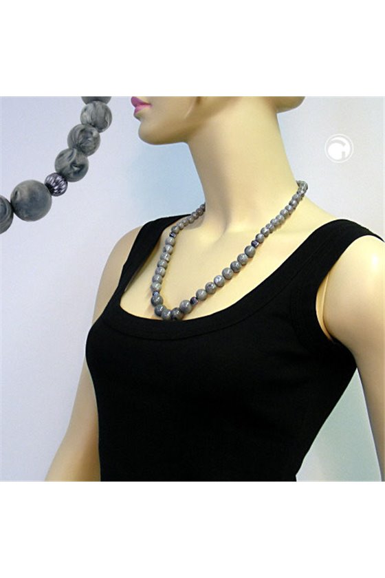 NECKLACE BEADS GREY MARBLED