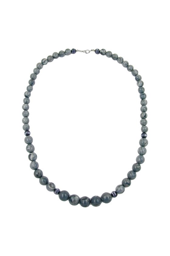 NECKLACE BEADS GREY MARBLED