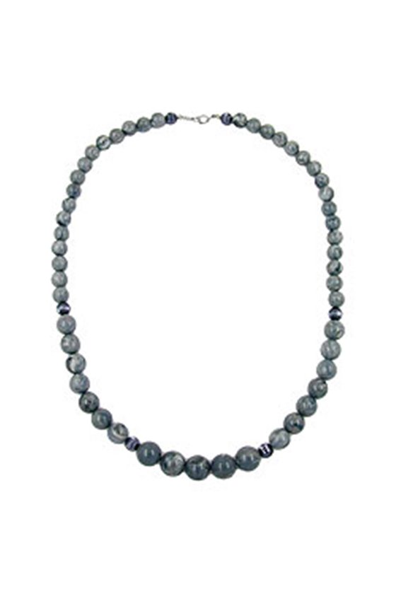 NECKLACE BEADS GREY MARBLED