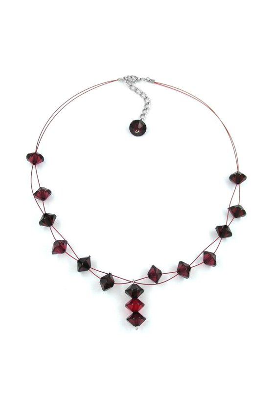 NECKLACE FACETED BEADS DARK-RED 45CM