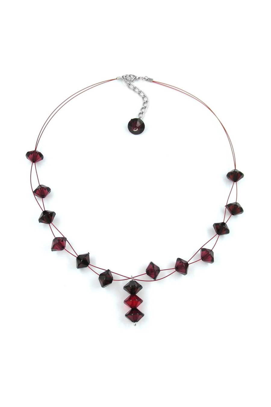 NECKLACE FACETED BEADS DARK-RED 45CM