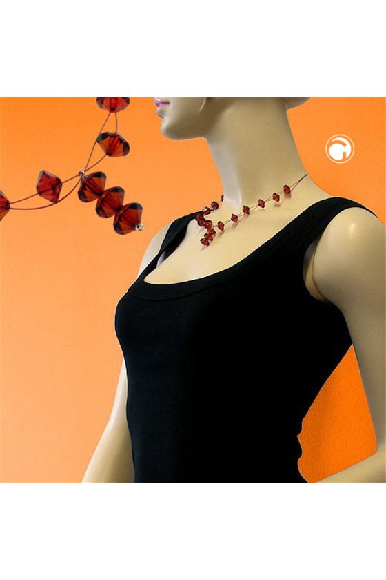 NECKLACE FACETED BEADS DARK-RED 45CM
