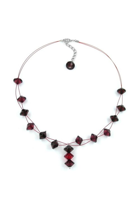 NECKLACE FACETED BEADS DARK-RED 45CM