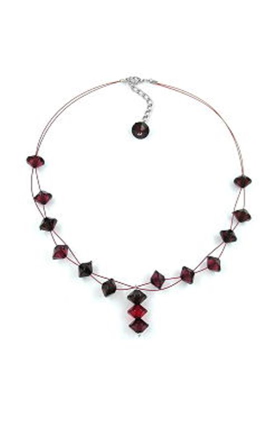 NECKLACE FACETED BEADS DARK-RED 45CM