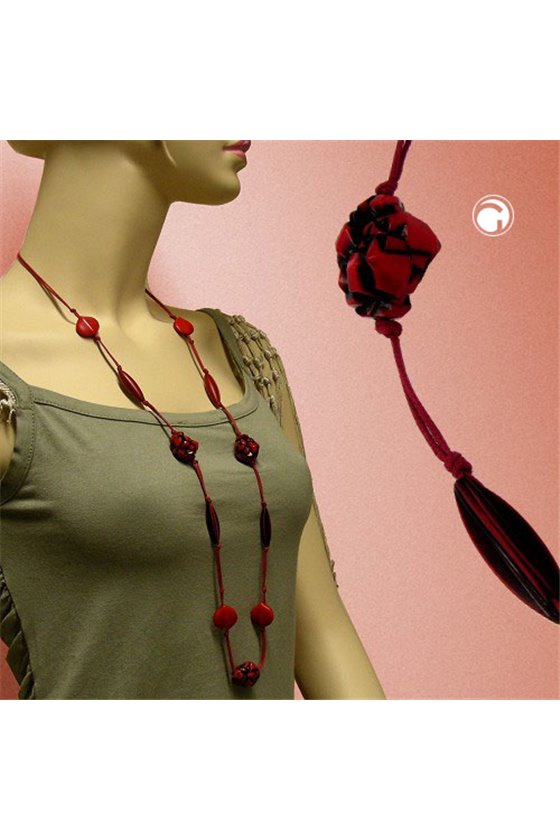 NECKLACE FANTASY BEADS RED-BLACK