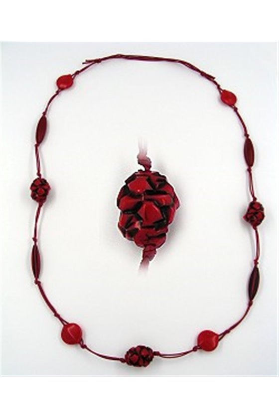 NECKLACE FANTASY BEADS RED-BLACK