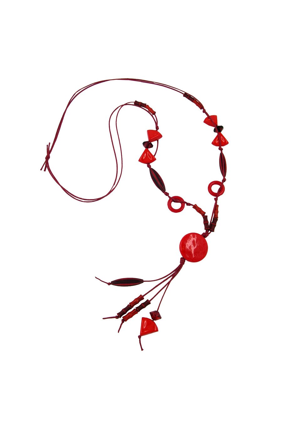 NECKLACE PLATE& BEADS RED 90CM