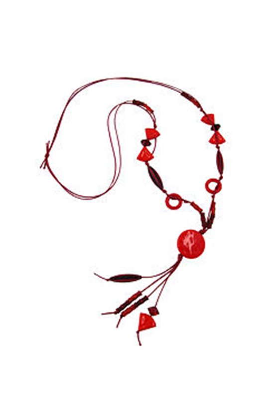 NECKLACE PLATE& BEADS RED 90CM