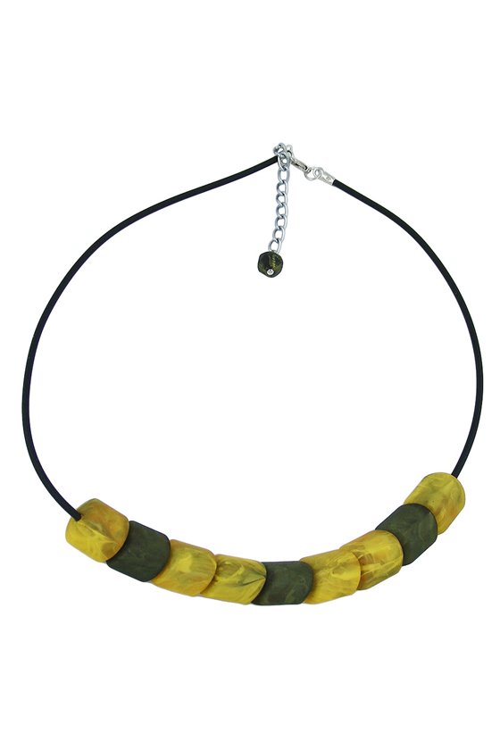 NECKLACE BEADS YELLOW-MARBELED 45CM