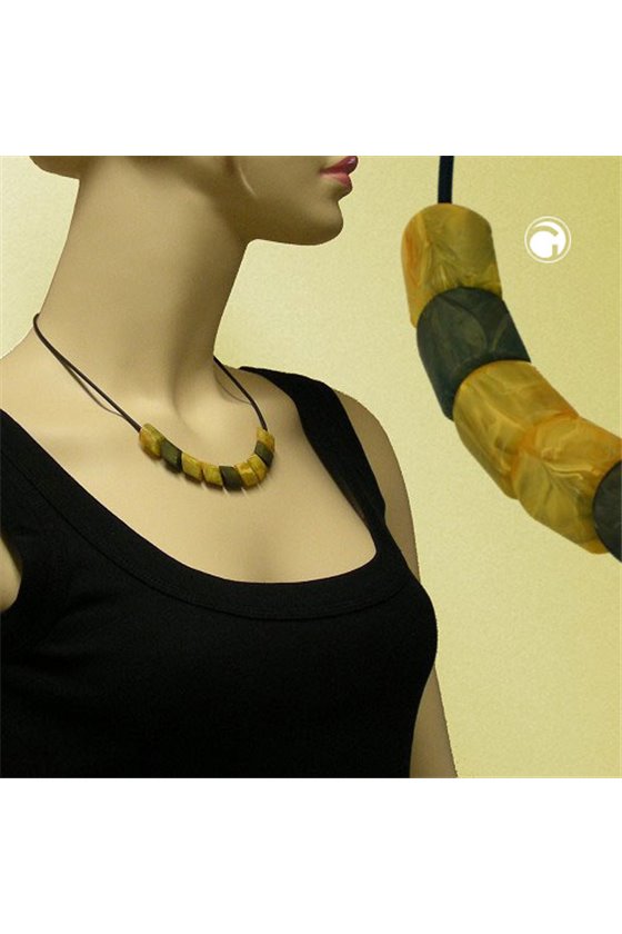 NECKLACE BEADS YELLOW-MARBELED 45CM
